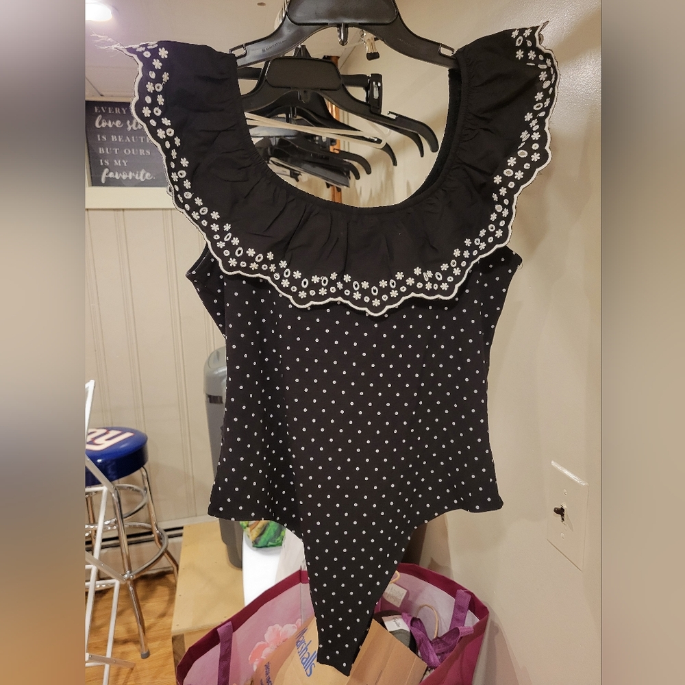New Lc Lauren Conrad Black and White Polka Dot Bodysuit